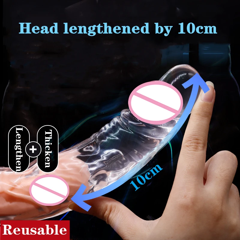 Large Penis Extension Sleeve Reusable Soft and Stretchable Delayed Ejaculation Condoms Male Dildo Extender Male Sex Toys