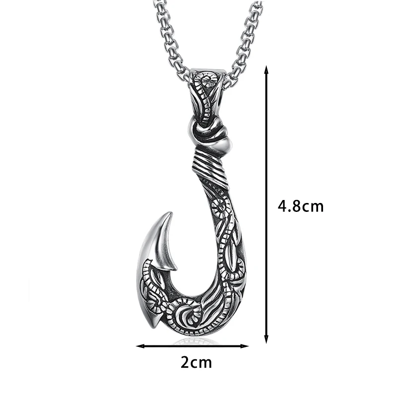 Maui Magic Fish Hook Necklace Pendant Men Vintage Punk Style Stainless Steel Pirate Anchor Necklace Biker Jewelry Gift Wholesale view 6