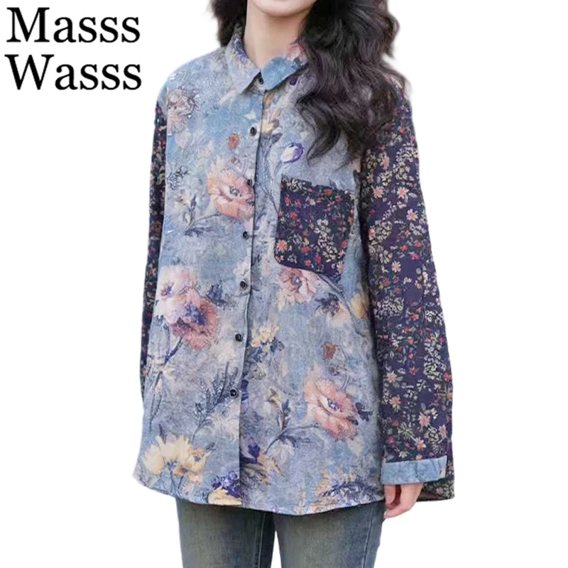 

Женские свободные топы в винтажном британском стиле Masss Wasss, модные повседневные блузки с цветочным принтом, классические роскошные рубашки в стиле пэчворк для женщин, коллекция 2026 года