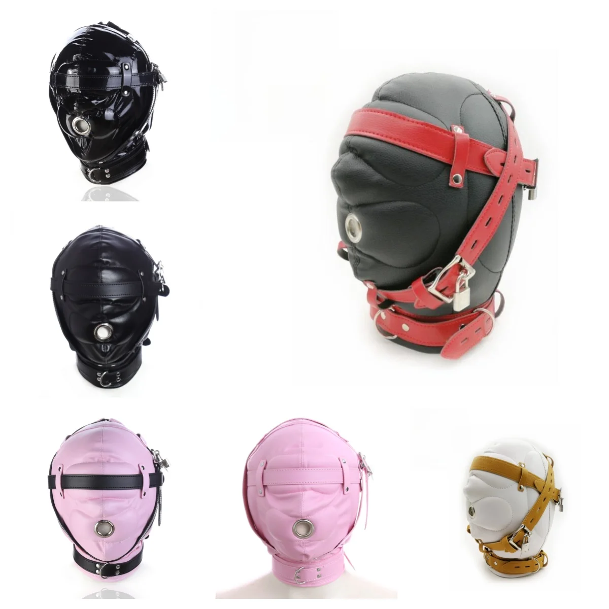 Sexy Fetish Full Head With Lock Accessories for Couple Adult Cosplay Games PU Mask Hood Halloween Party Bondage Face Cover