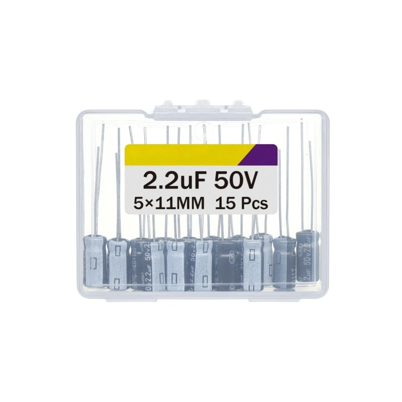 2.2uF 50V 5x11mm Electrolytic Capacitor 2.2 UF MFD 50 Volt 0.2x0.43in Aluminum Capacitors (Pack of 15)