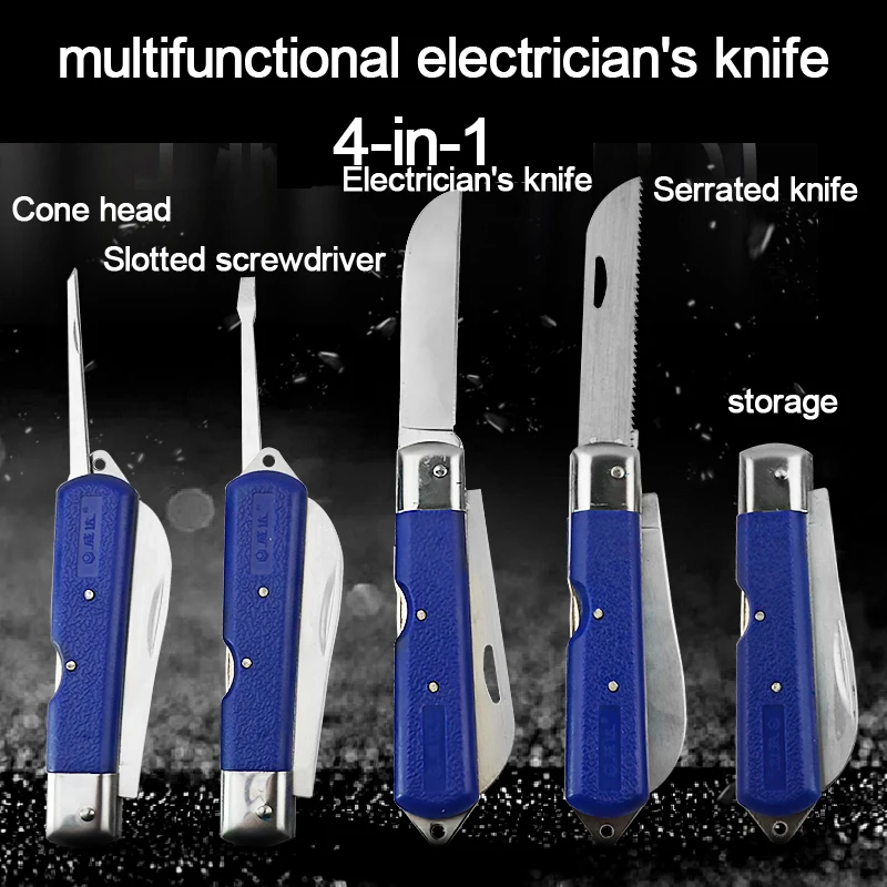 Four-in-one electrician\'s knife, multi-function folding knife for stripping wires and cables