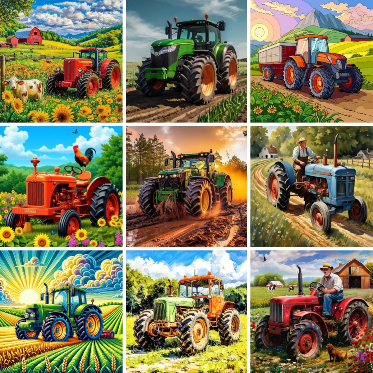 

DIY Full Drill Diamond Painting Combine Tractor Harvester , Mosaic Embroidery Country Farming Agriculture Landscape Wall Art