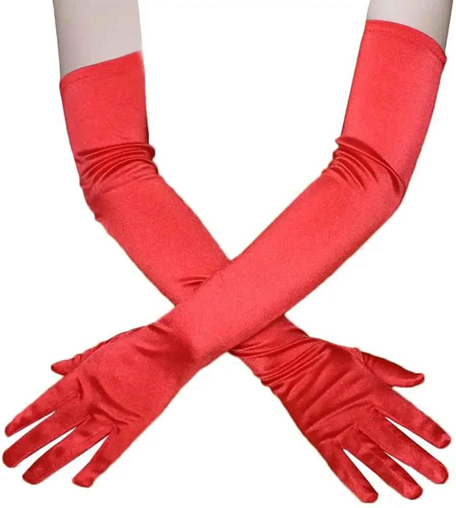 Gants de fête de mariée élégants, violet, rouge, noir, blanc, pour bal de mariage, taille unique, mode, Satin extensible, opéra pour femmes, rose