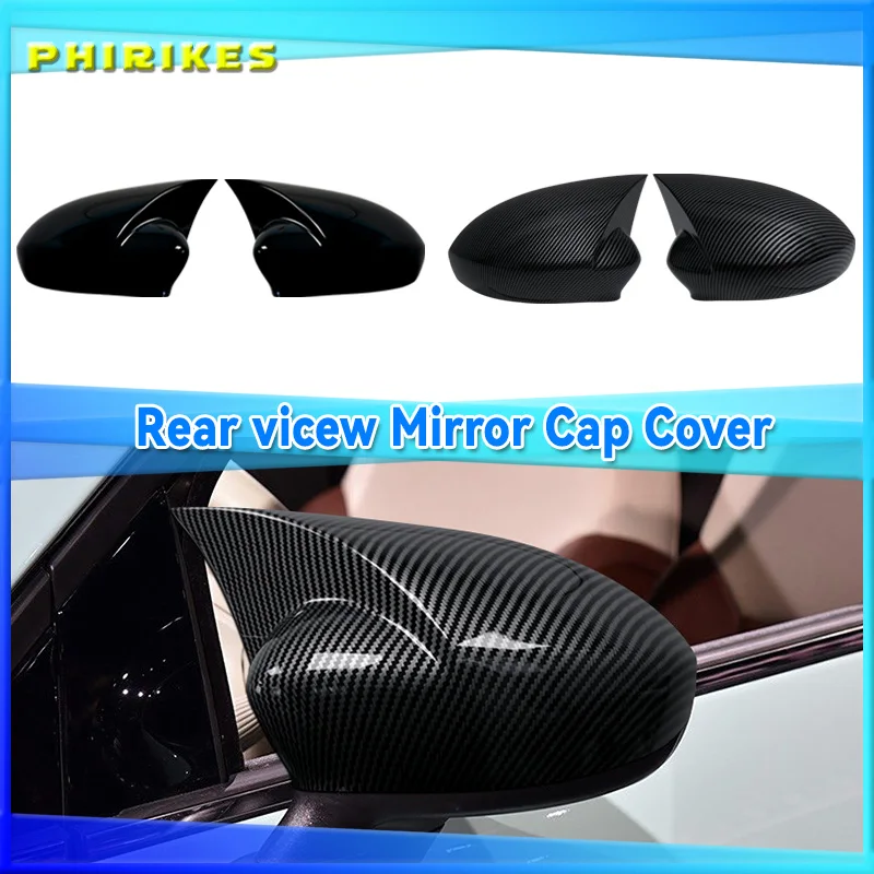 

Fit For Fiat 500 2007 2008 2009 2010 2011-2021 Glossy Black/Carban Look Car Rearview Mirror Cover Cap
