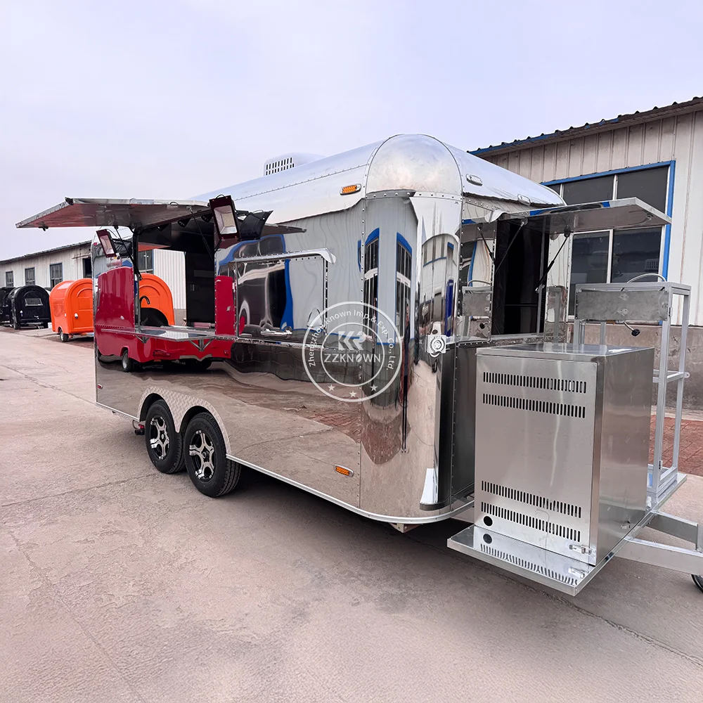    عربة قهوة آيس كريم من الفولاذ المقاوم للصدأ، مقطورة تقديم الطعام المتنقلة، شاحنة طعام همبرغر مع معدات المطبخ بالكامل