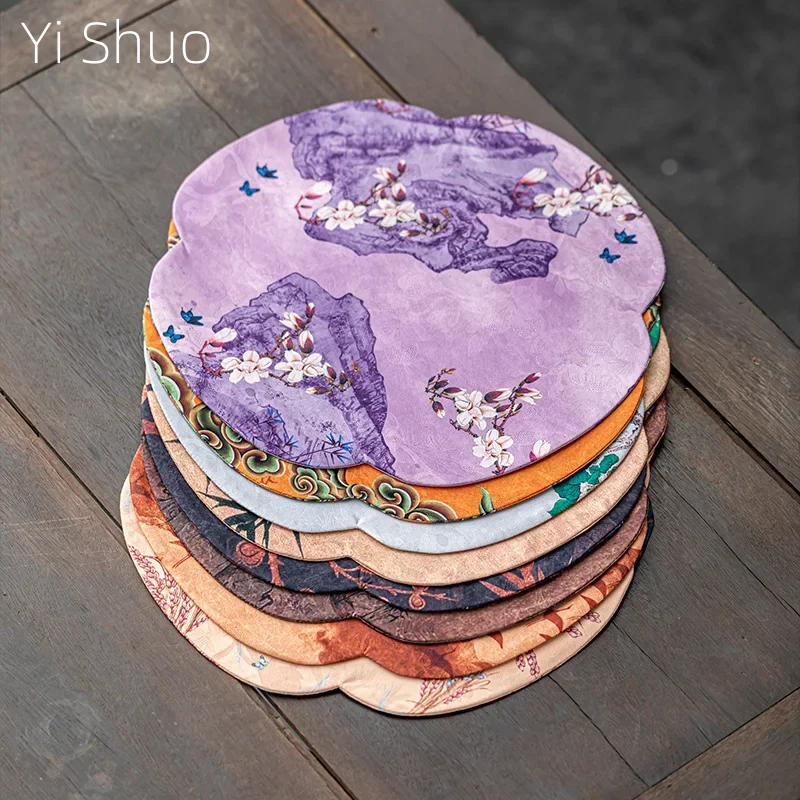 Imitation Xiangyun Yarn Round Dry Pour Tea Mat New Chinese Zen Double-Sided Insulated Vintage Tablecloth Tea Cloth Tea Towel