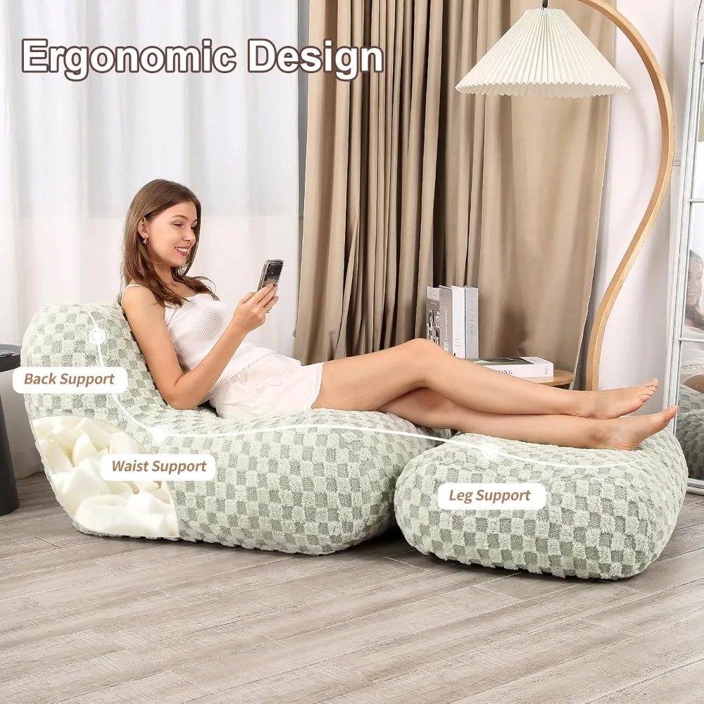 โซฟาบีนแบ็ก, เก้าอี้บีนแบ็กพร้อมสตูลวางเท้า, เก้าอี้โซฟาอ่านหนังสือแสนสบายสําหรับผู้ใหญ่, โซฟาชั้นทันสมัยสําหรับห้องนั่งเล่นและห้องนอน