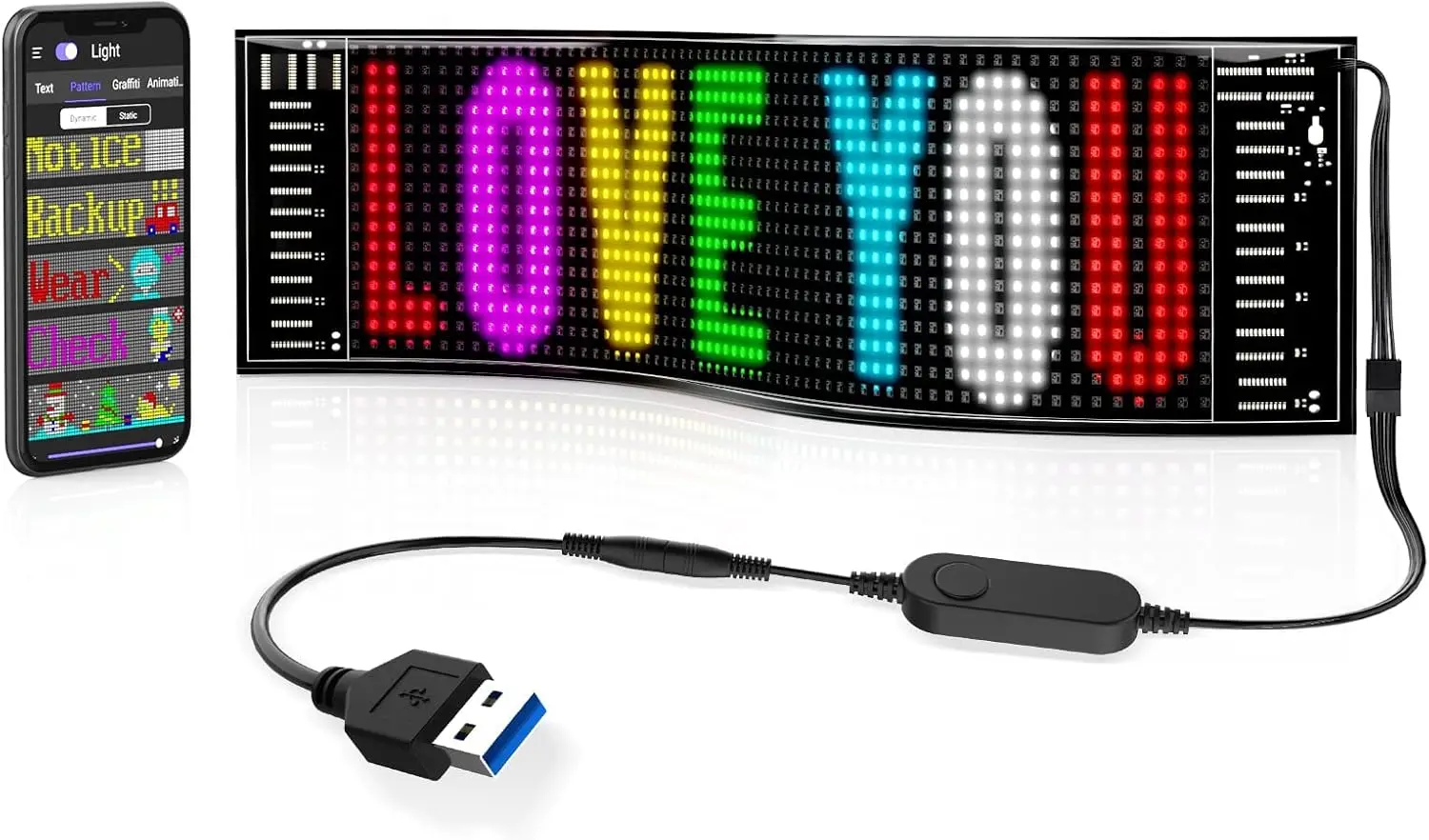 

BOTAI Scrolling Bright Advertising LED Signs Flexible USB 5V LED Car Sign Control Custom Text Pattern Animation Programmable