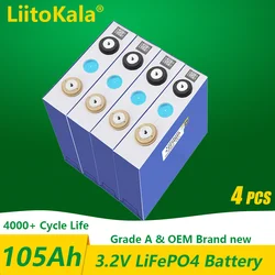 LiitoKala-Bateria Recarregável Adequado para Carrinho de Golfe e Sistema Solar Barco, 3.2V, 100Ah, 105Ah, LiFePO4, DIY12 V, 24V, 1-4Pcs