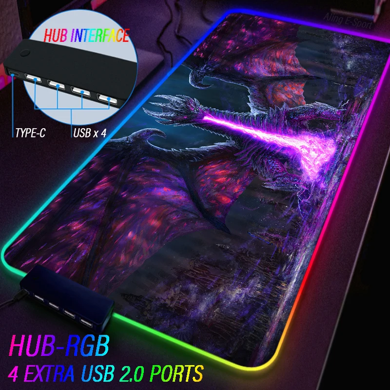 Imagem -03 - Brilhante Anime Dragão Mouse Pad Grande Bola Mal Usb Hub Extensões Porto Computador Toalha de Mesa Rgb Jogos Antiderrapante Tapete à Prova Impermeável Água