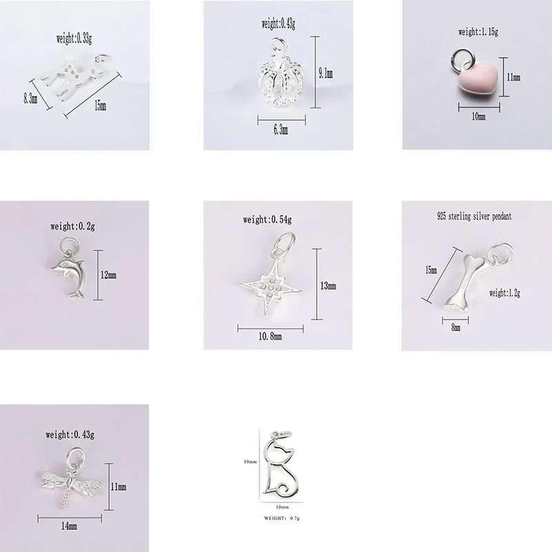 925 스털링 실버 참 펜던트 동물 모양 실버 펜던트 목걸이 팔찌 제작용 여성용 실버 주얼리 24종