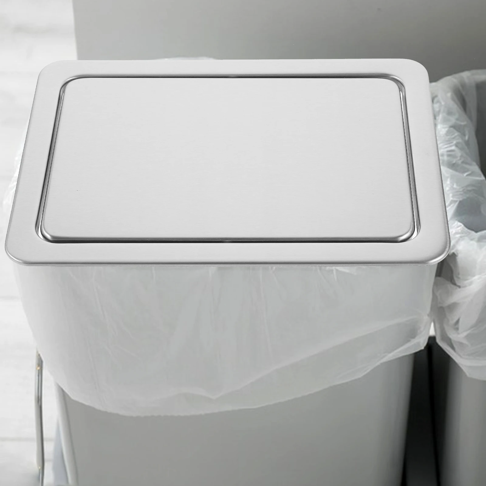 

Trash Bin Lid Embedded Type Swing Flap Stainless Steel Lid For Counter Recessed Trash Can For Commercial Users Small Spaces