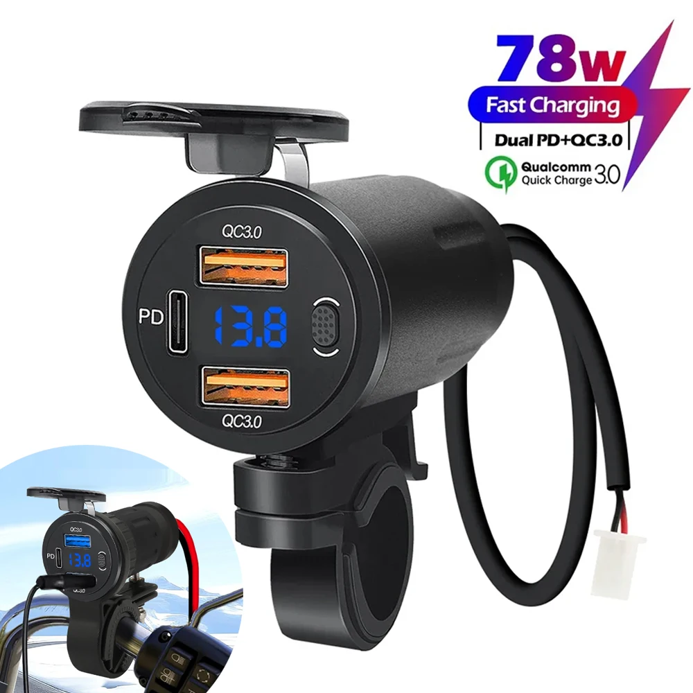 

Quick Charge PD+QC3.0 Phone Charger Motorcycle USB Socket Waterproof Handlebar Mounting Bracket Cellphone Chargers Power Adapter