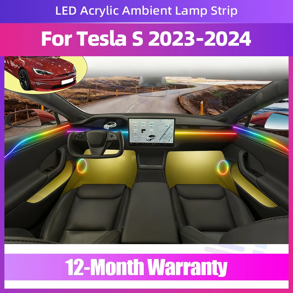 

Car Interior Environmental LED Light Strip 64Color RGB Symphony with APP and Multiple Modes For Tesla Model S 2023-2024