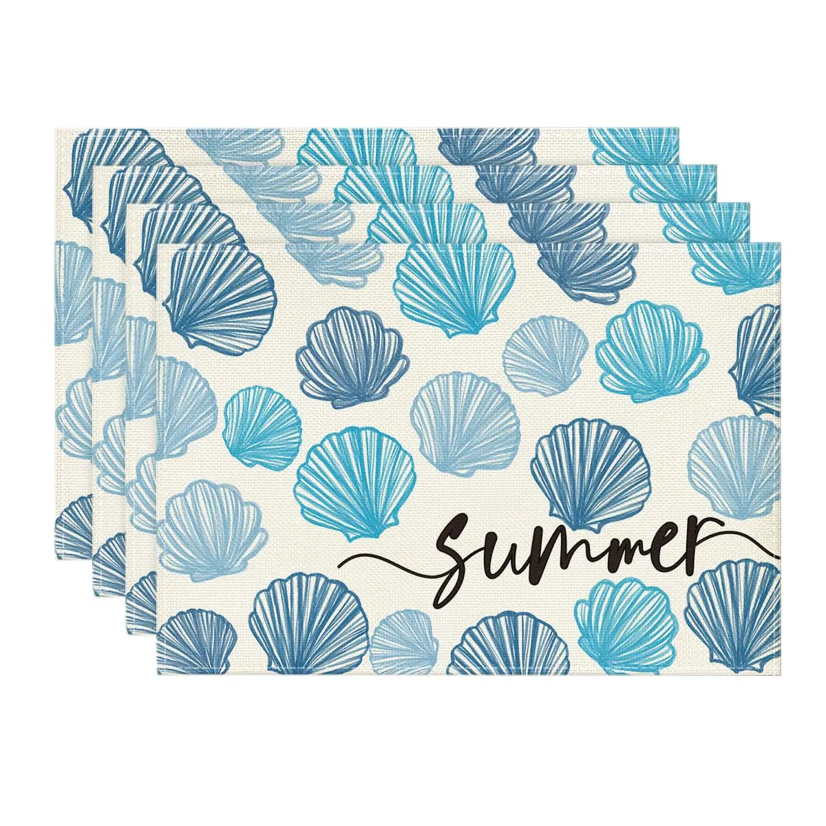 Shell Sea Starfish Summer Placemats, 12x18 Inch Seasonal Holiday Table Mats for Party Kitchen Dining Decoration