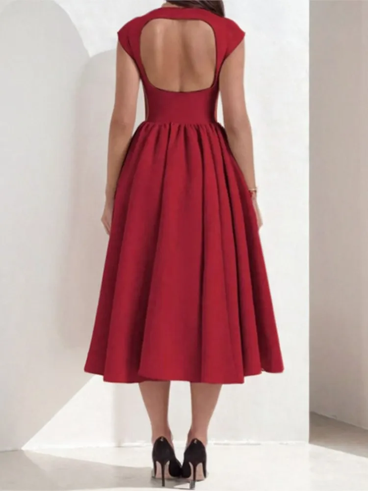 Summer French Pure Lust Fashion Dress Women's Temperament Elegant Solid Color Waist Slim High Waist Sleeveless Back Hollow Dress - Image 6