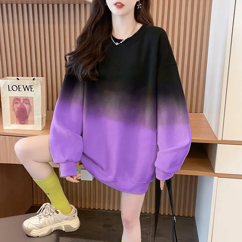 Autumn Women's O-Neck Pullovers Sweatshirts Gradient Color Printed Fashion Loose Casual Long Sleeve Sweatshirts Vintage Pullover