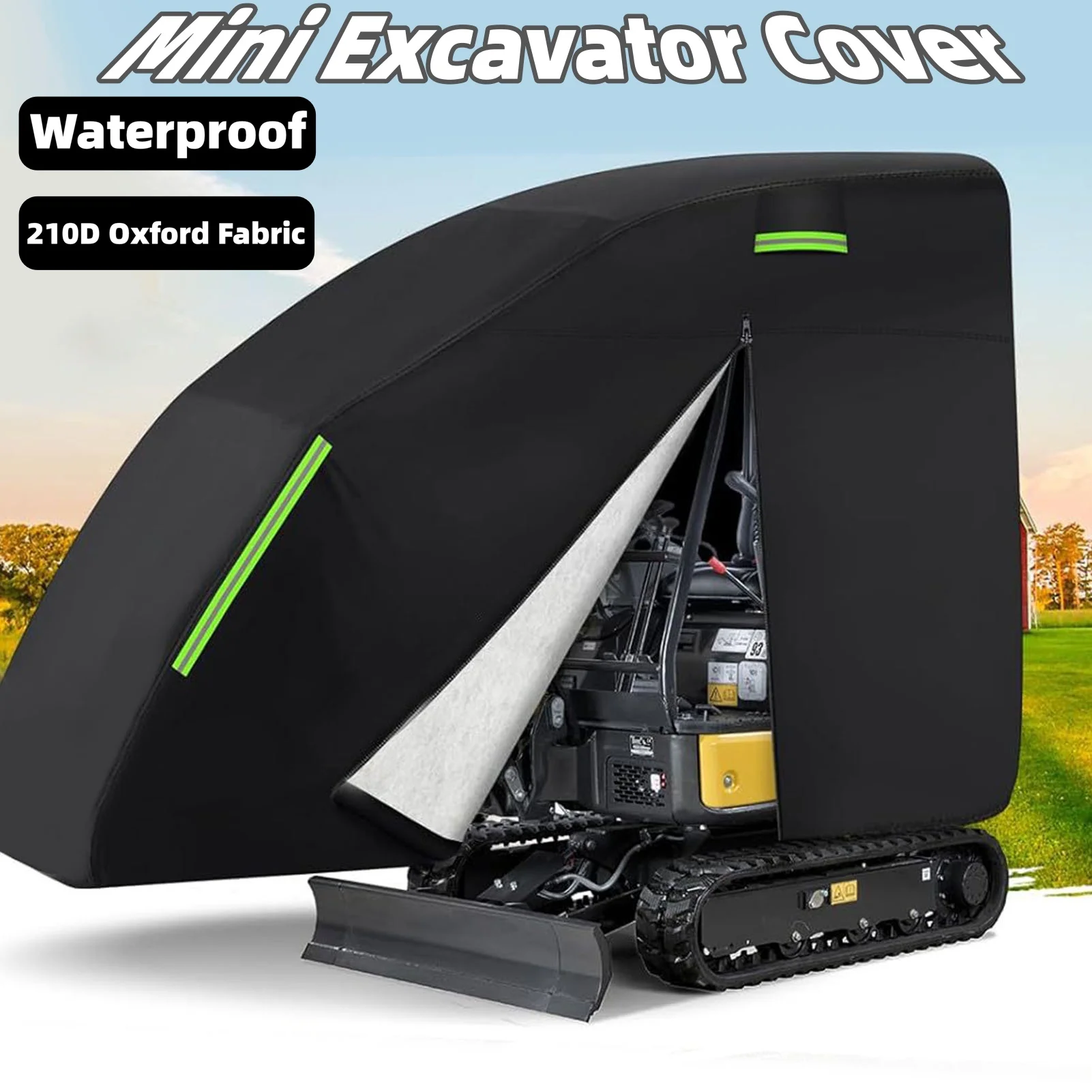 

Mini Excavator Cover Fit Black for Bobcat E20 1760-3530lbs Water Proof 210D Oxford Fabric Zippered Exterior Accessories