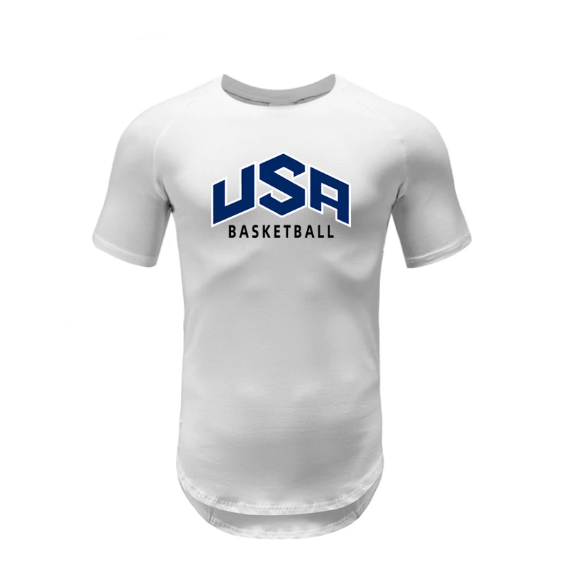 

Usa Basketball Letter Logo Summer Cotton Tshirts Gym Fitness Training Running Sport Clothing Mens Bodybuilding Breathable Shirts