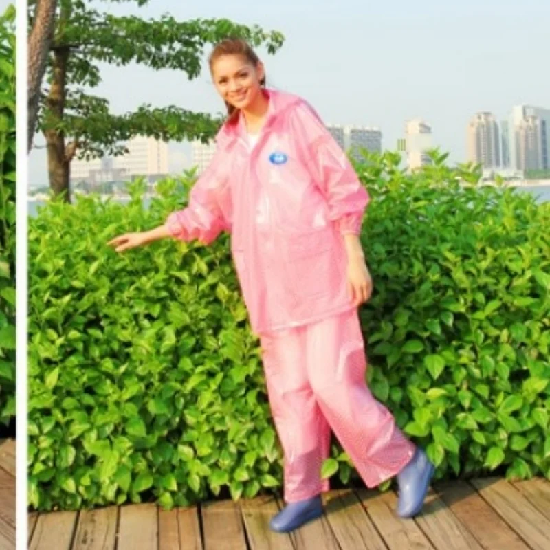 

Розовый, синий, прозрачный плащ из ПВХ, водонепроницаемые непромокаемые брюки и пальто с длинными рукавами с капюшоном, уличный велоспорт, пеший туризм, спорт