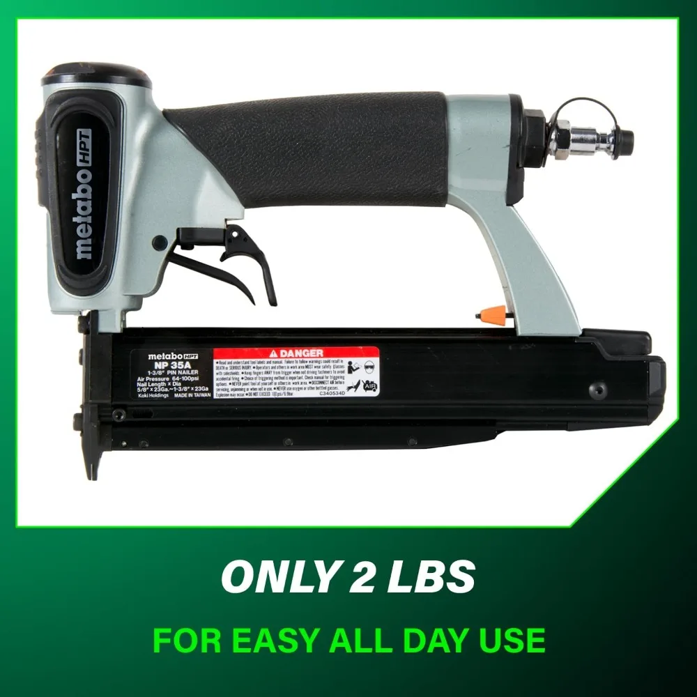 Metabo HPT Pneumatic Nailer: Professional Choice for Cabinet, Trim, and Craft Work, Creates Discreet Holes, Lightweight Design