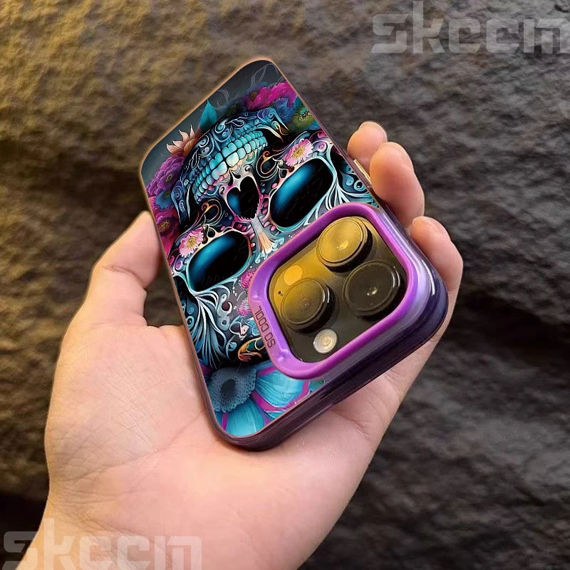 هالوين الملونة الجمجمة اليقطين شبح الخفافيش نمط جراب هاتف آيفون 17 16 برو ماكس 15 برو 14 13 12 11 7 8 زائد X XS XR غطاء #6