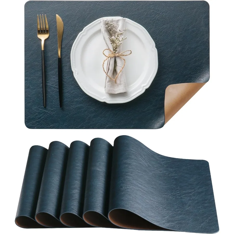 

Набор из 6 двусторонних двухцветных настольных салфеток, термостойкие, протираемые и моющиеся коврики для столовых приборов, роскошная вкладка из искусственной кожи