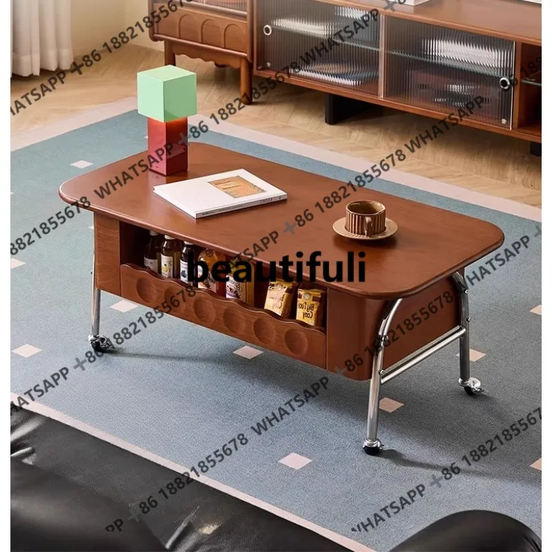 

Мобильный журнальный столик из цельного дерева в стиле ретро для гостиной, дома, маленькой квартиры, можно поднять, чайный столик, небольшой чайный столик