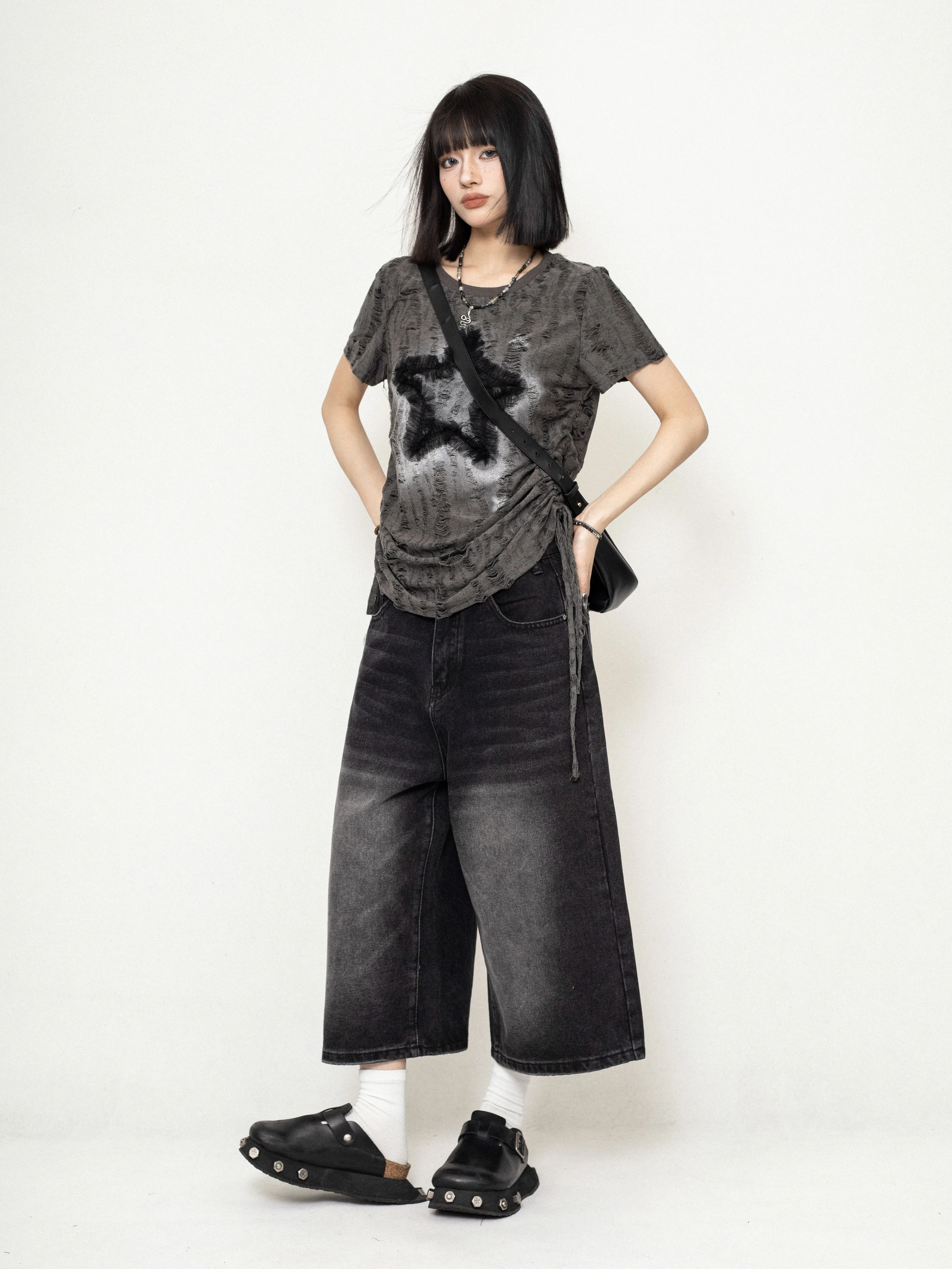 Damska koszulka z nadrukiem gwiazdy Subkultur Y2k Japońska gotycka koszulka z krótkim rękawem Grunge Pullover High School Punk Girls Tee Shirt