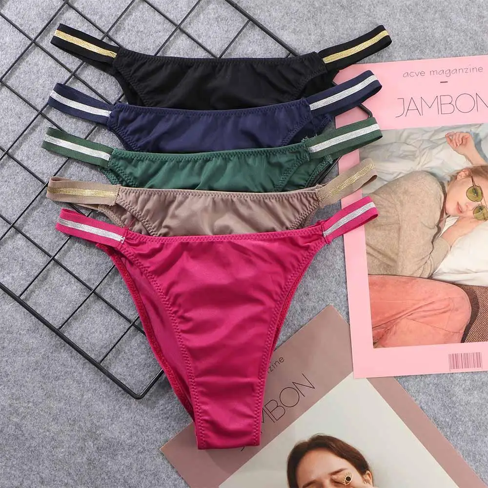 Трусы, нижнее белье, женские трусы с низкой талией, ледяной шелк, блестящий пояс, соблазнительное бикини, женские трусики, сексуальные стринги с Т-образной спинкой, стринги из ледяного шелка
