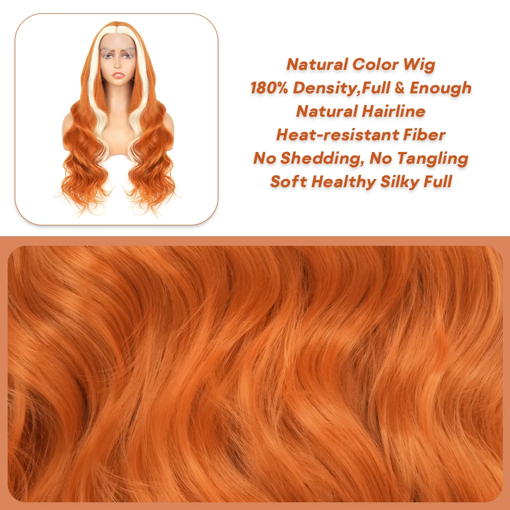 الاصطناعية 13X4 الزنجبيل البرتقالي مع شقراء يسلط الضوء على الدانتيل الجبهة الباروكات شقراء/الأخضر/الأزرق/الأرجواني الظربان شريط طويل متموج الباروكات #4