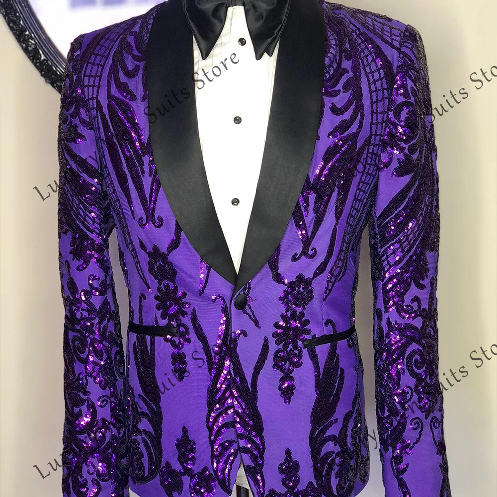 موضة بريق الدعاوى للرجال 2 قطعة شال طوق البدلات الرسمية الترتر حفل زفاف وتتسابق مخصص السترة السراويل سميرست هنا