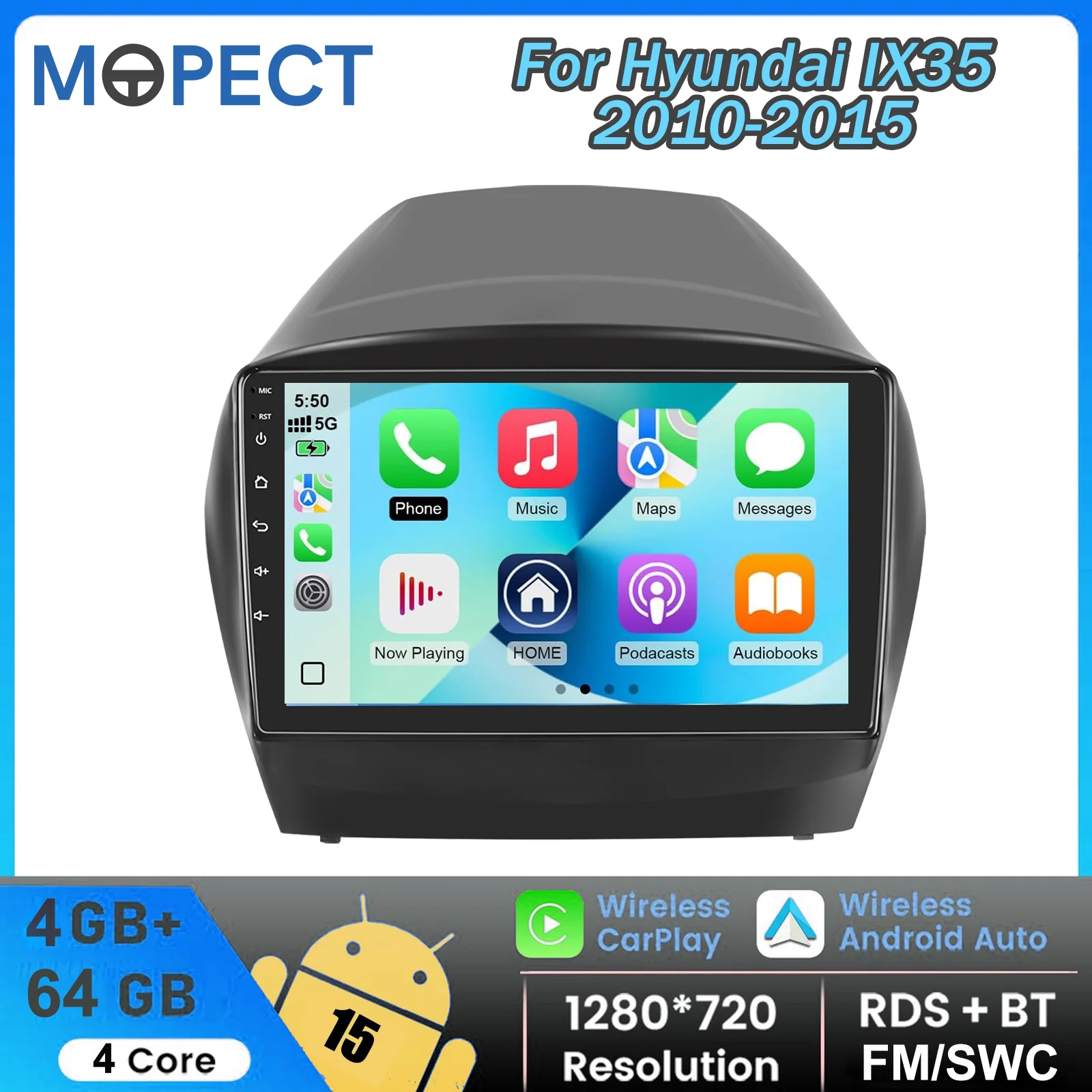 MOPECT 64G/128G Android 15 CarPlay Auto für Hyundai iX35 2010 - 2015 Autoradio Multimedia Stereo GPS Navigation FM Head Unit 2DIN Kamera GPS