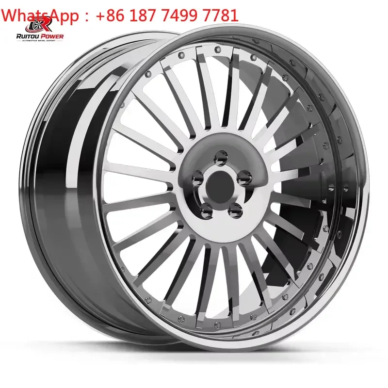 18-26 Inch Two Piece Forged Alloy Rims Full Polished Multi Straight Spoke VIP Style Wheels for Pickup Trucks Luxury Sedans