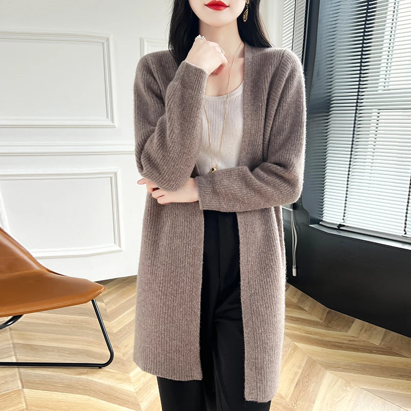 Loose Cardigans 100% Wool Knitted 2024 Autunmn/Winter Cashmere Sweaters Women Ladies Jumpers Warm Clothes