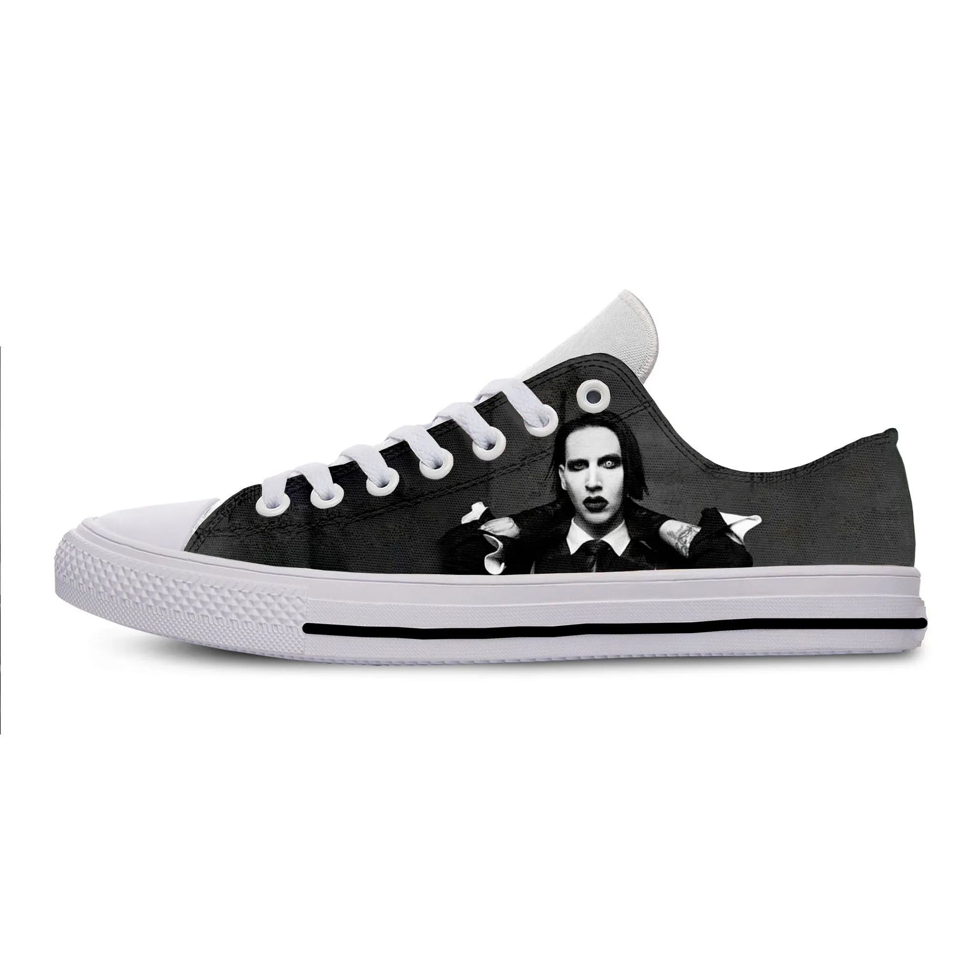 Hot Cool แฟชั่น Pop ตลกฤดูร้อน Rock และ Roll รองเท้าผ้าใบ Handiness Casual รองเท้าผู้ชายผู้หญิง Marilyn Manson Low Top Board รองเท้า