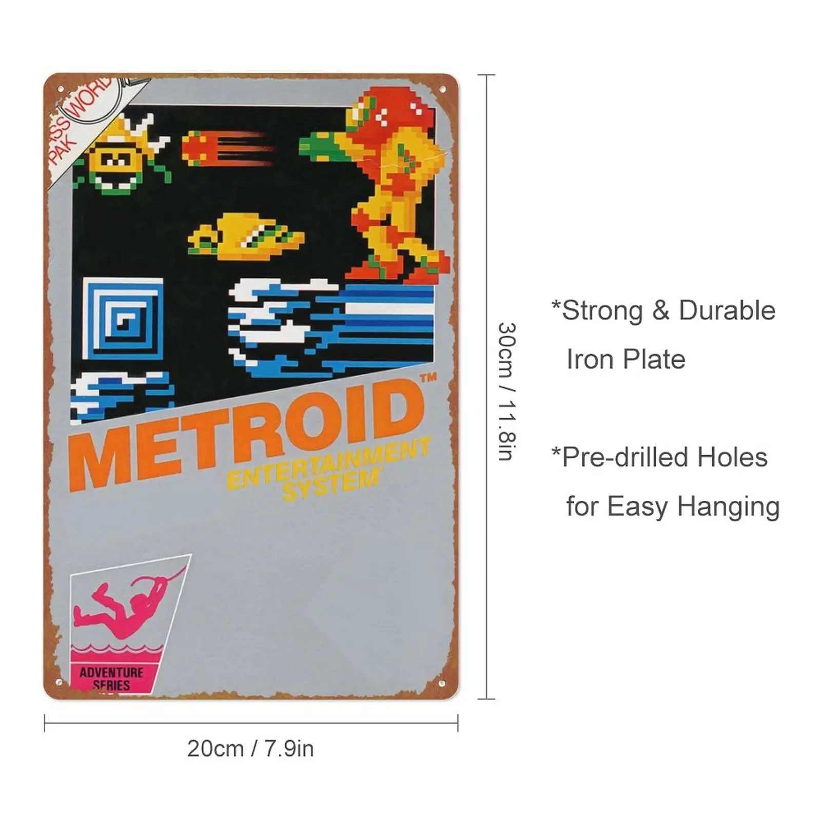 Metroid Nes Retro Poster Tin Sign Cafe bar Home Wall Art Decoration Retro Metal Tin Sign 8x12 inch