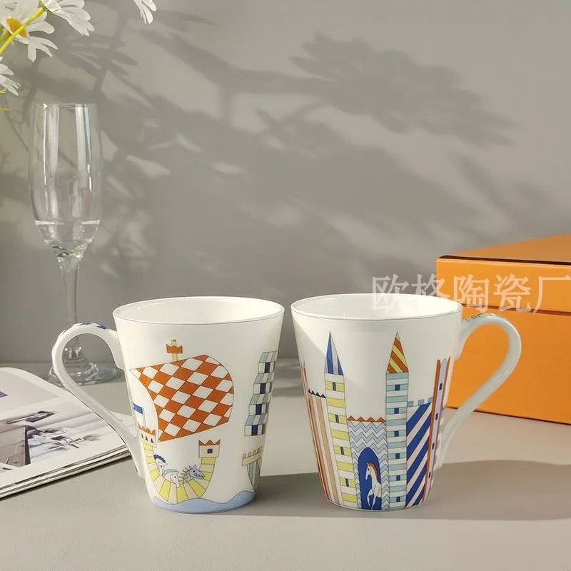 

Two Piece Cartoon Design Bone China Coffee Cup Home Water Mug for Children and Family Top Seller