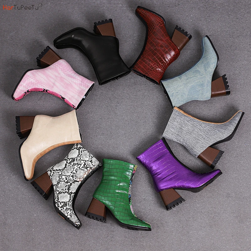 Madden Girl Boots Block Heeled Shoes Women Autumn Winter Chunky Square Toe Mixed Colours Footwear