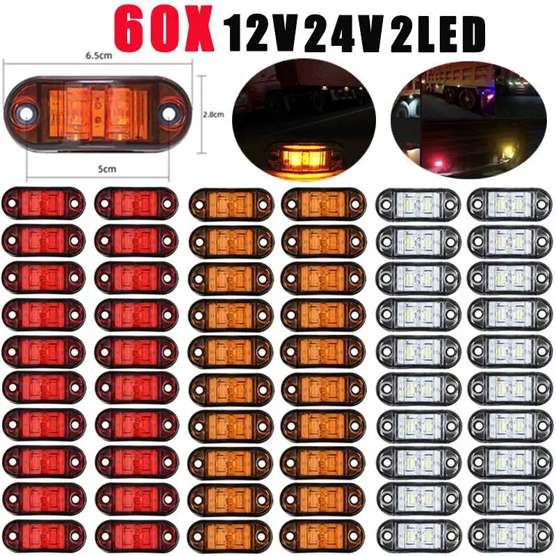 

60X 12V 24V LED Side Marker Lights Car External Lights Warning Signal Tail Light Auto Trailer Truck Lorry clearance Lamps
