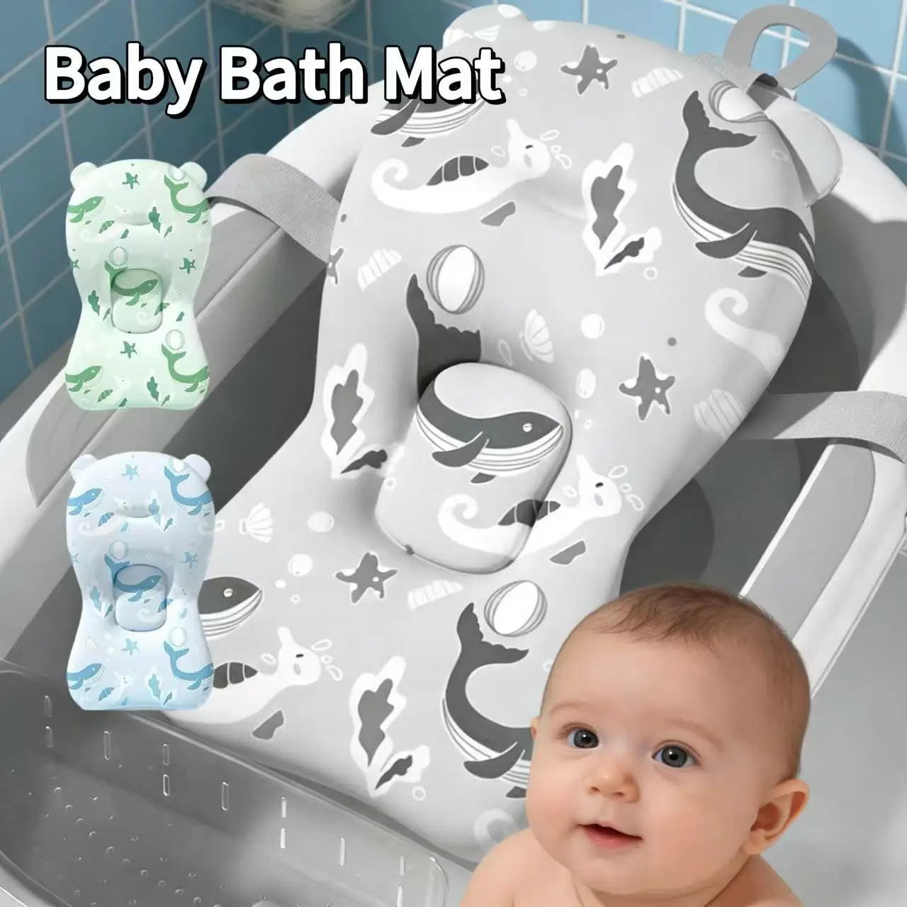 

1 Piece, Newborn Bath Float Mat, Suitable for Most Baby Bathtubs, with Adjustable Buckle, Three-Point Stability Cushion, Frees up Parents' Hands, the Best Newborn Gift