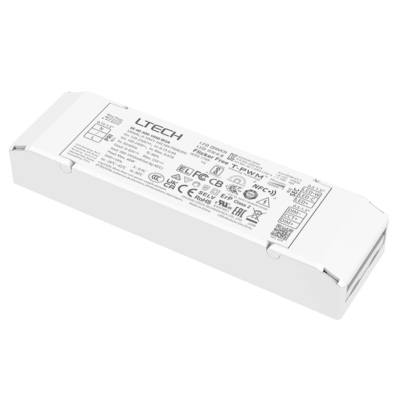 LTECH Led 0-10V CT Dimmable Driver AC 100V-240V 12W-40W 100mA-1050mA CC Constant Current CCT Tunable White NFC Power Supply