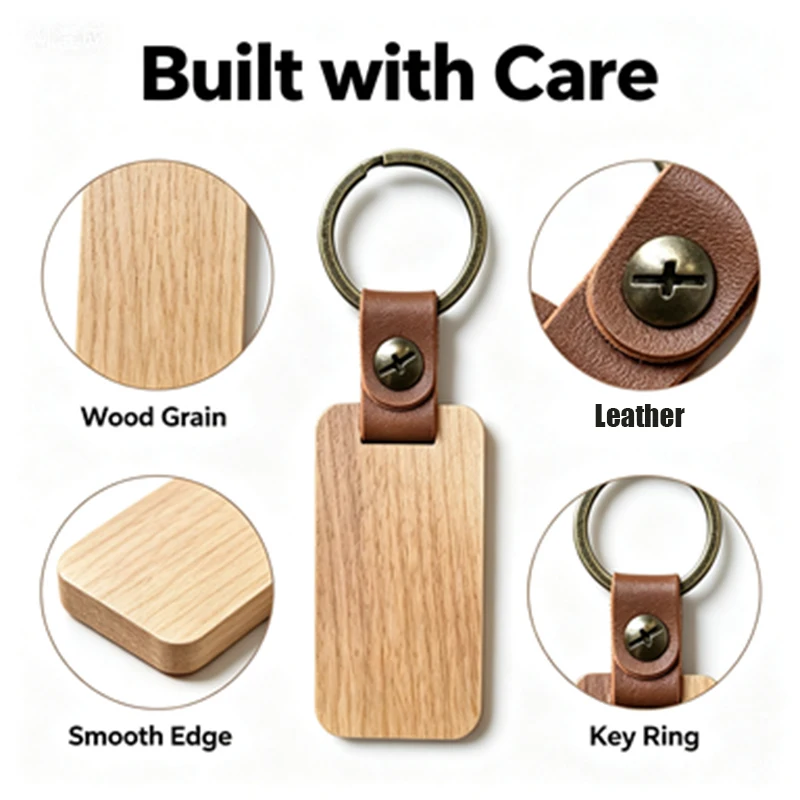 10Pcs Natural Wooden Key Tags With Leather Strap Blank Keychain Labels