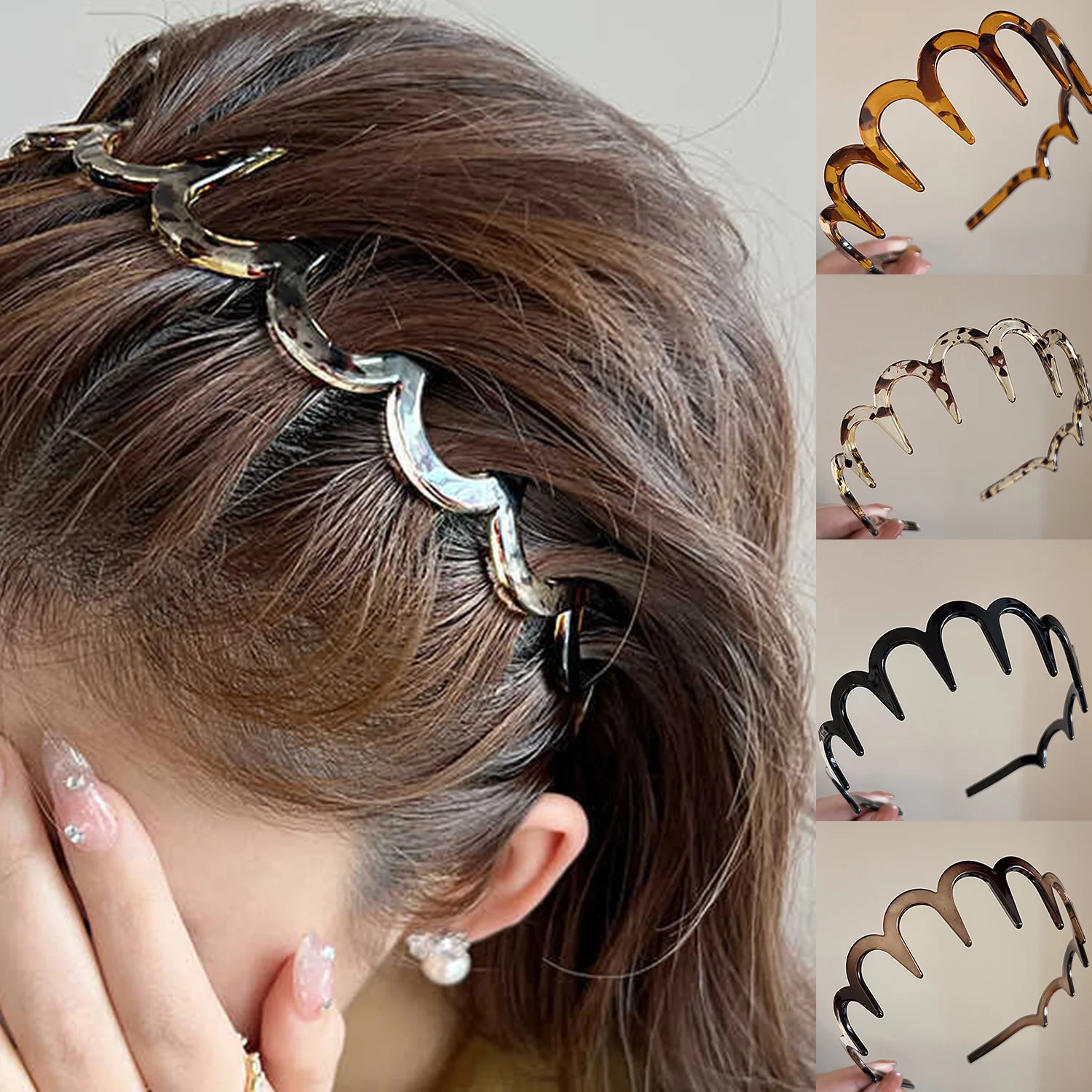 Korean Brown Resin Wave Toothed Headbands For Women Girls Fashion Hair Comb Hair Band Notched Head Hoop Hair Accessories