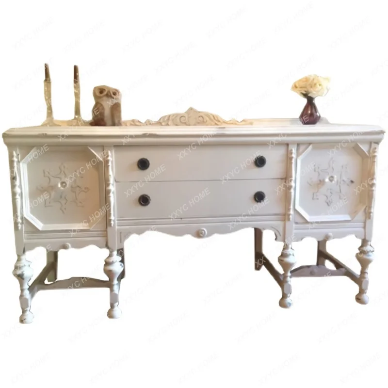 

H2H solid wood art entrance cabinet carved retro dining side cabinet