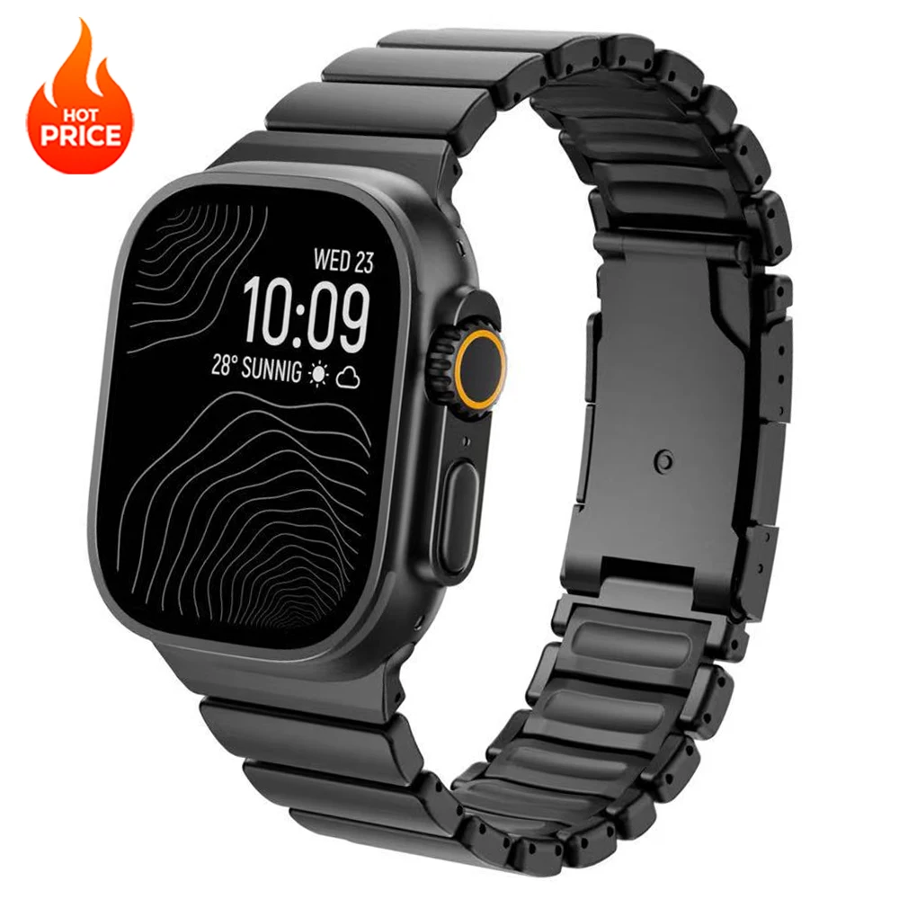 

Titanium Silicone Strap for Apple Watch Ultra 3/2 49mm 46mm 45mm 44mm 42mm Band Luxury Bracelet for Iwatch Series 11 10 9 8 7 SE