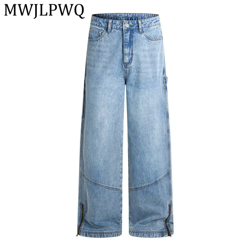 

MWJLPWQ American Zipper Loose Wide-Leg Jeans For Men Retro Street Style Structrue Unisex Denim Pants 2026 Spring New 14695