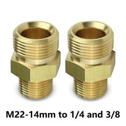 Brass Pressure Washer Coupling Adapter M22-14mm Male to 3/8 and 1/4 Male Thread External Pipe Hex Nipple Fitting 4500 PSI