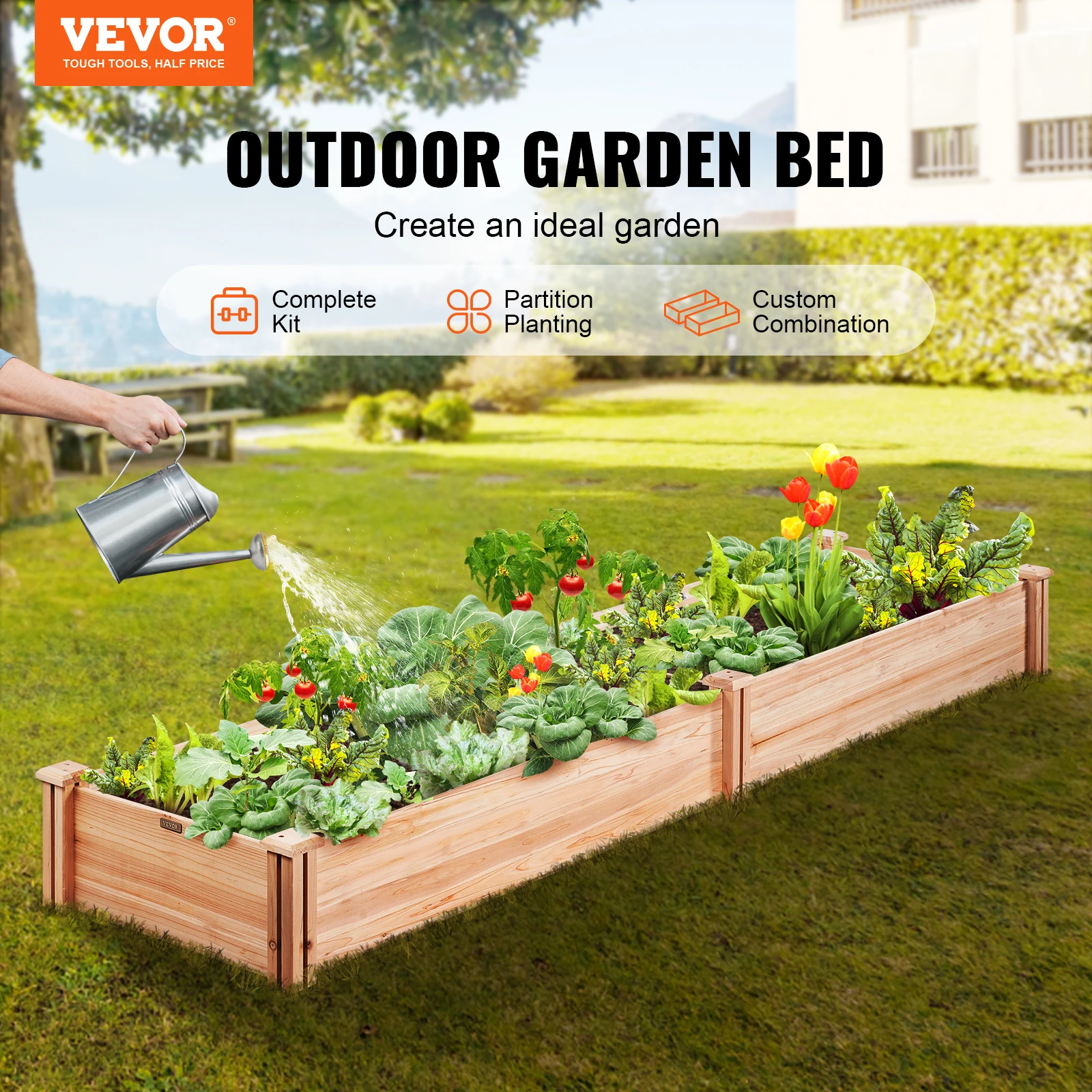 VEVOR Wooden Raised Garden Bed Planter Box Elevated/Floor w/ Whole Kit and Drainage System for Planting Flower Vegetable Herb